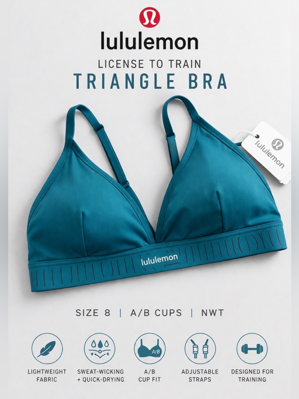 Lululemon License to Train Triangle Bra A/B Teal Size 8 NWT MRLS